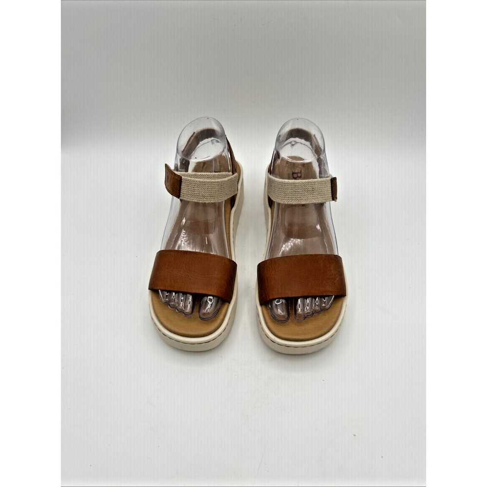 Born Kyla Leather Platform Sandals Womens 7 Brown Meerkat Brown Elastic Ankle